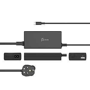 Суперзарядное устройство j5create JUP2290C-FN PD USB-C® мощностью 100 Вт — Великобритания, черный, в комплект входит кабель длиной 1,2 м