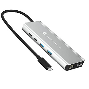 J5create Multiport Hub USB4 8K dokstacijas centrmezgls 1x8K HDMI/2xUSB3.2/2xUSB-C/RJ45 2.5G sudraba JCD403-N