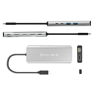 J5create Multiport Hub USB4 8K dokstacijas centrmezgls 1x8K HDMI/2xUSB3.2/2xUSB-C/RJ45 2.5G sudraba JCD403-N