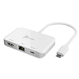 Док-станция j5create USB-C — адаптер Ethernet 4K HDMI 1x4K HDMI/1xUSB-C/1xRJ45 Gigabit; цвет белый JCA351-N