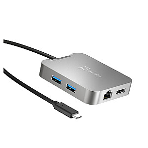 j5create 4K60 4K60 Elite USB-C PD Многопортовый адаптер док-станции 1x4K HDMI/2xUSB 3.1/1xUSB-C/1xRJ45 Gigabit; серебристый цвет JCD391-N