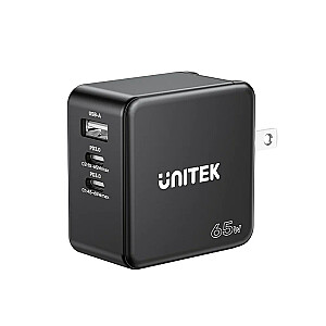 ЗАРЯДНОЕ УСТРОЙСТВО UNITEK GAN, PD 65 Вт, 2X USB-C, USB-A, TRAVEL