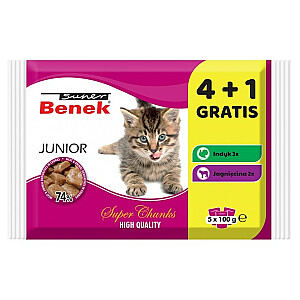 SUPER BENEC Junior - mitrā barība kaķiem - 5 x 100g