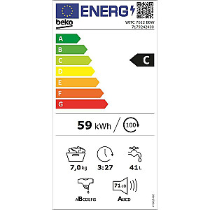 Veļas mašīna BEKO Built In washing machine WITC7612B0W 7 kg, 1200 rpm, Energy class C (old A+++), Depth 55 cm big LED screen