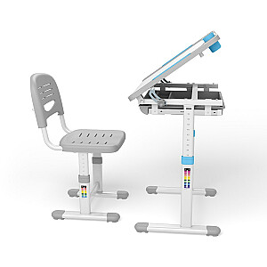 Ergonomisks bērnu rakstāmgalds ar manuālu augstuma regulēšanu un Ergo biroja krēslu, zils, maks. 75 kg, ER-418