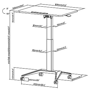 Maclean MC-453 B Mobilais klēpjdatora galds ar pneimatisko augstuma regulēšanu, klēpjdatora galds uz riteņiem, 80 x 52 cm, maks. 8 kg, regulējams augstums Maks. 109 cm (melns)