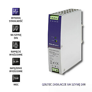 Qoltec 50905 Промышленный источник питания на DIN-рейку | 75 Вт | 12 В | 6.3А