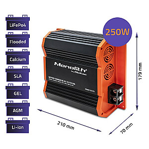 Qoltec 52479 Monolith DC-DC LiFePO4 AGM 12V akumulatora lādētājs | 20A | 250 W