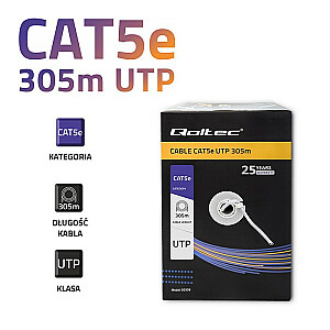 Сетевой кабель Qoltec 50358 UTP | CAT5E | 305м | ПВХ серый