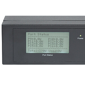 16 portu Gigabit Ethernet Intellinet slēdzis ar PoE+, 2 SFP porti, LCD, IEEE 802.3at/af Power over Ethernet (PoE+/PoE) saderīgs, 370 W, gala attālums, 19 collu statīvs