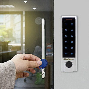 Qoltec 52449 PROTEUS kombinētā slēdzene ar pirkstu nospiedumu skeneri | RFID | Kods | Karte | atslēgu piekariņš | Durvju zvans | IP68 | EM