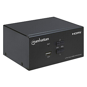 Manhattan HDMI KVM-переключатель, 2 порта, 4K при 30 Гц, разъемы USB-A/3,5 мм для аудио/микрофона, кабели в комплекте, поддержка звука, управление 2 компьютерами с одного компьютера/мыши/экрана, питание от USB, черный, трехлетняя гарантия, в упаковке