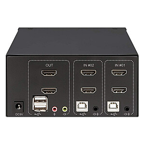 Manhattan HDMI KVM-переключатель, 2 порта, 4K при 30 Гц, разъемы USB-A/3,5 мм для аудио/микрофона, кабели в комплекте, поддержка звука, управление 2 компьютерами с одного компьютера/мыши/экрана, питание от USB, черный, трехлетняя гарантия, в упаковке