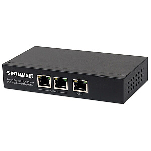 Intellinet 2-портовый гигабитный мощный удлинитель PoE+, IEEE 802.3at/af Power over Ethernet (PoE+/PoE), металлический