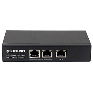 Intellinet 2-портовый гигабитный мощный удлинитель PoE+, IEEE 802.3at/af Power over Ethernet (PoE+/PoE), металлический