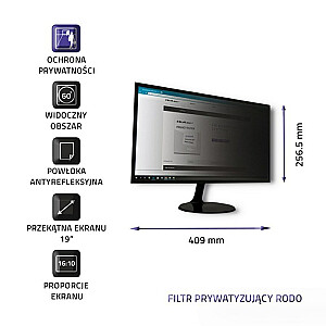 Qoltec 51054 privātuma filtrs 19 collas | 16:10