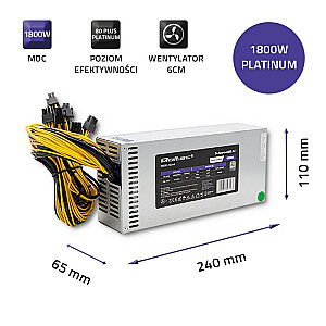 Qoltec 50349 PCI-E 1800W barošanas avots | 80 Plus Platinum | Spēļu kalnracis