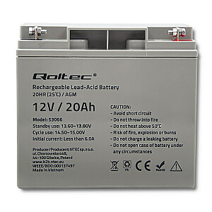 Qoltec 53066 ИБП аккумулятор герметичный свинцово-кислотный (VRLA) 12 В 20 Ач