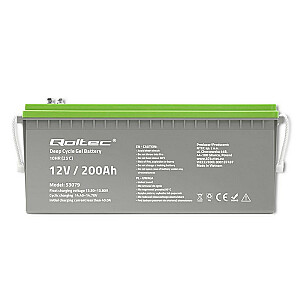 Qoltec 53079 Гелевая батарея глубокого цикла | 12 В | 200 Ач | 62,5 кг