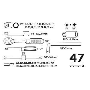 Набор торцевых ключей Top Tools 1/4", 1/2" 47 шт.