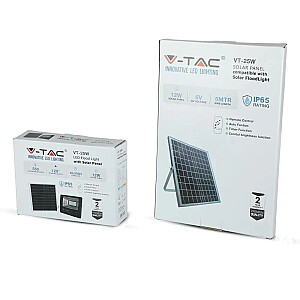 V-TAC 12W melns IP65 saules LED projektors tālvadības pults taimeris VT-25W 4000K 550lm