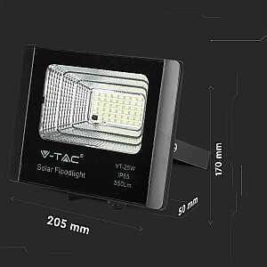 V-TAC 12W melns IP65 saules LED projektors tālvadības pults taimeris VT-25W 4000K 550lm