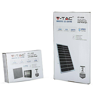 V-TAC 35W melns IP65 saules LED projektors tālvadības pults taimeris VT-100W 4000K 2450 lūmeni