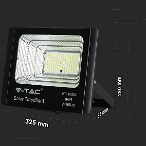 V-TAC 35 Вт, черный, IP65, солнечный светодиодный проектор, пульт дистанционного управления, таймер VT-100W, 4000K, 2450 лм