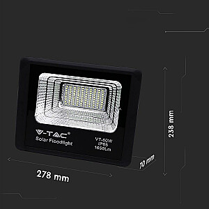 V-TAC 20W melns IP65 saules LED projektors tālvadības pults taimeris VT-60W 4000K 1650 lūmeni