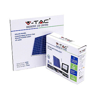 V-TAC 20W melns IP65 saules LED projektors tālvadības pults taimeris VT-60W 4000K 1650 lūmeni