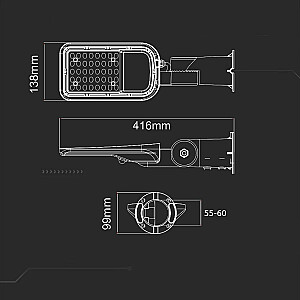 V-TAC SAMSUNG CHIP regulējama 30W 120Lm/W VT-39ST 6500K 3000Lm LED ielas lampa.