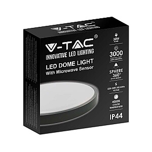 Lampa V-TAC 30W LED apaļa IP44 Kustības sensors Mikroviļņu krāsns 42cm Melns VT-8630S-B-RD 4000K 3000lm