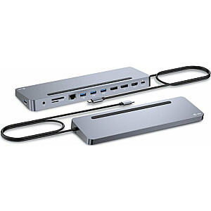 i-tec USB-C metāla ergonomisks 4K 3x displejs 2x DP 1x HDMI LAN 100W audio piegāde