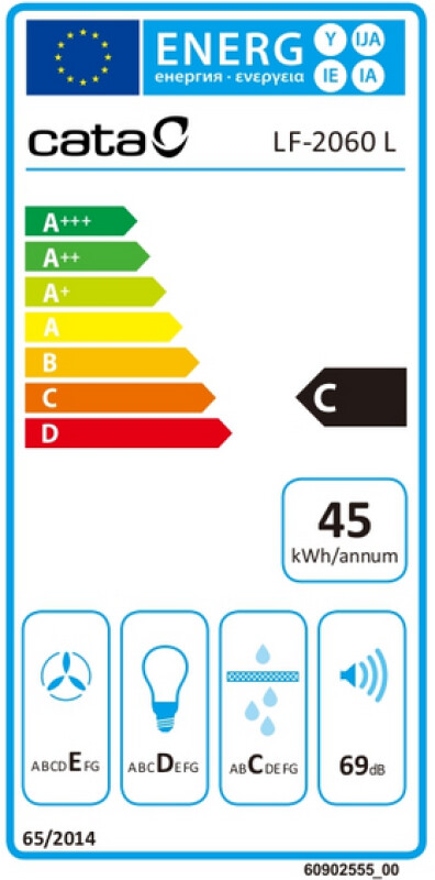 CATA LF-2060 X/L Hood, Energy efficiency class C, Width 60 cm, Max 195 m³/h, LED, Stainless steel CATA