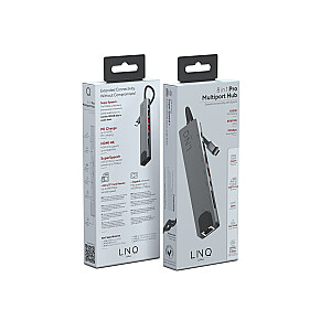 LINQ byELEMENTS LQ48010 — 8in1 Pro USB-C 10Gbps HDMI 4K Ethernet daudzportu centrmezgls ar karšu lasītāju