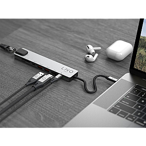 LINQ byELEMENTS LQ48010 — 8in1 Pro USB-C 10Gbps HDMI 4K Ethernet daudzportu centrmezgls ar karšu lasītāju