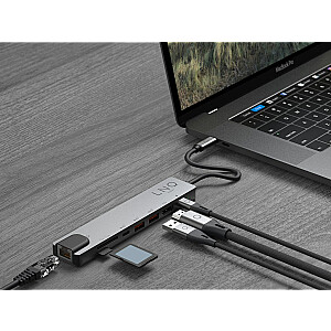 LINQ byELEMENTS LQ48010 — 8in1 Pro USB-C 10Gbps HDMI 4K Ethernet daudzportu centrmezgls ar karšu lasītāju