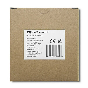 Qoltec 50914 Блок питания на DIN-рейку | 90 Вт | 12 В | 7,5А | Белый | Стройный