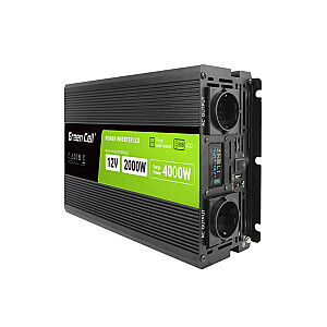 Auto invertors Green Cell PowerInverter LCD 12V 2000W/40000W ar displeju - tīrs sinusoidāls