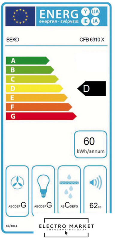 Tvaika nosūcējs Beko CFB 6310 W 160 m3/h Piestiprināms pie sienas Balts