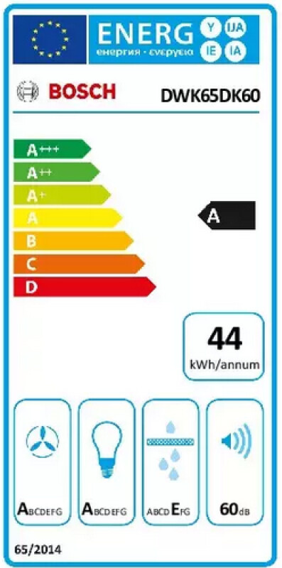 Bosch Hood DWK65DK60 Wall mounted Energy efficiency class A Width 59 cm 430 m³/h Electronic control LED Black