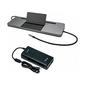 i-tec USB-C Metal Ergonomic 4K 3x displejs Dokstacija DP HDMI VGA LAN 85W audio izeja + i-tec 112W universālais lādētājs - dokstacija