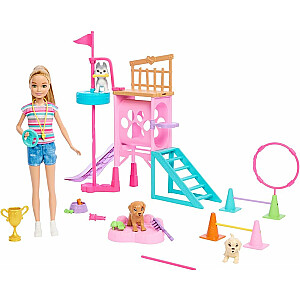 Mattel suņu rotaļu laukums ar lelli Bārbiju + Stacy HRM10 filmu komplektu