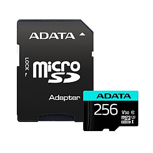 ADATA Premier Pro microSDXC 256GB 100R / 80W UHS-I U3 Class 10 A2 V30S + adapteris