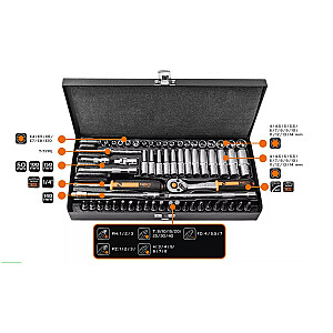 Набор торцовых ключей Neo Tools 1/4" из 63 штук.