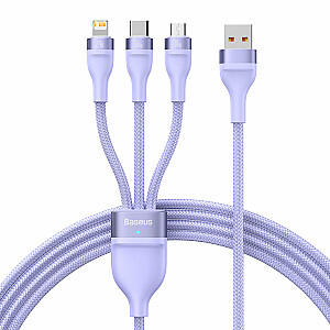 Baseus Flash II USB 3w1, USB-C + mikro USB + Lightning, 66 W, 1,2 m (violeta)