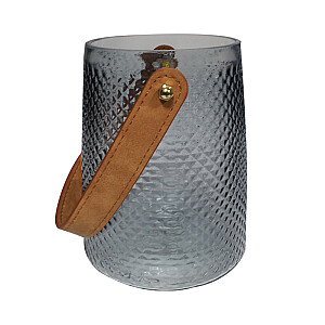 Стеклянная ваза/подсвечник с кожаной ручкой 10,5х15,3см, дымчато-серый