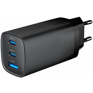 Зарядное устройство Gembird 3-port 65W GaN USB PowerDelivery fast Charger Black