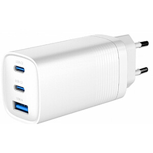 Зарядное устройство Gembird 3-port 65W GaN USB PowerDelivery fast Charger White
