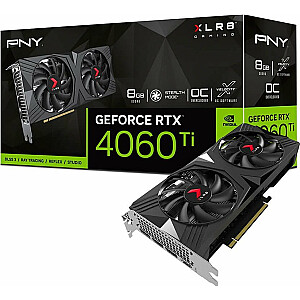 PNY GeForce RTX 4060 Ti XLR8 Gaming Verto OC videokarte ar diviem ventilatoriem, 8 GB GDDR6 (VCG4060T8DFXPB1-O)